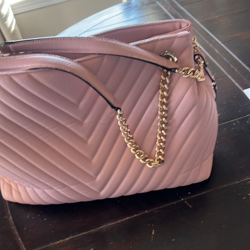 Victoria's Secret Pink and Gold Quilted Shoulder Bag
